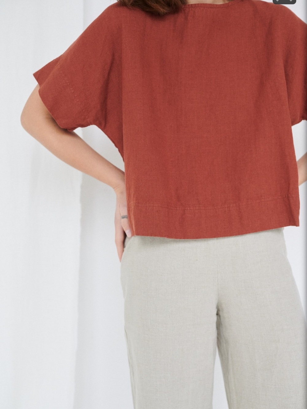 Linenfox Short Sleeve Boxy Tee in Rust